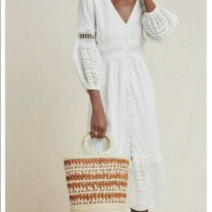 Anthropologie Ebba Eyelet 10 white cotton boho hippie peasant dress NWT